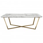 Vida Rectangle Cocktail Table w/ Faux Marble Top and Brushed Gold Metal Frame by Diamond Sofa