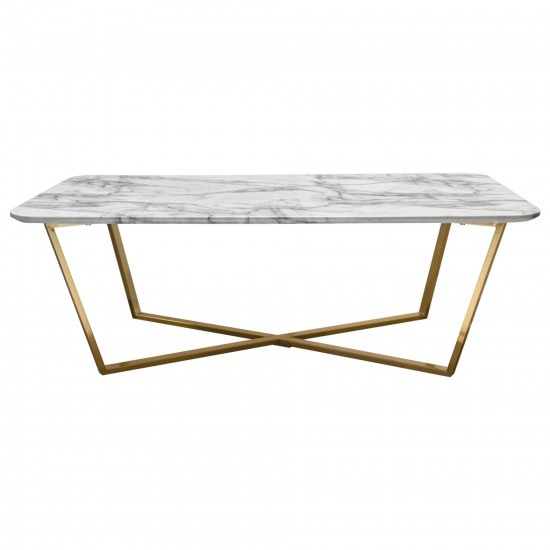 Vida Rectangle Cocktail Table w/ Faux Marble Top and Brushed Gold Metal Frame by Diamond Sofa