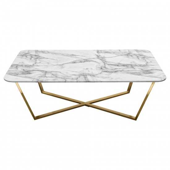 Vida Rectangle Cocktail Table w/ Faux Marble Top and Brushed Gold Metal Frame by Diamond Sofa