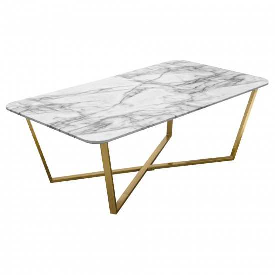 Vida Rectangle Cocktail Table w/ Faux Marble Top and Brushed Gold Metal Frame by Diamond Sofa