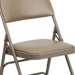 Ultra-Premium Triple Braced Beige Vinyl Metal Folding Chair with Easy-Carry Handle