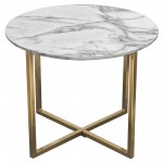 Vida 24" Round End Table w/ Faux Marble Top and Brushed Gold Metal Frame by Diamond Sofa