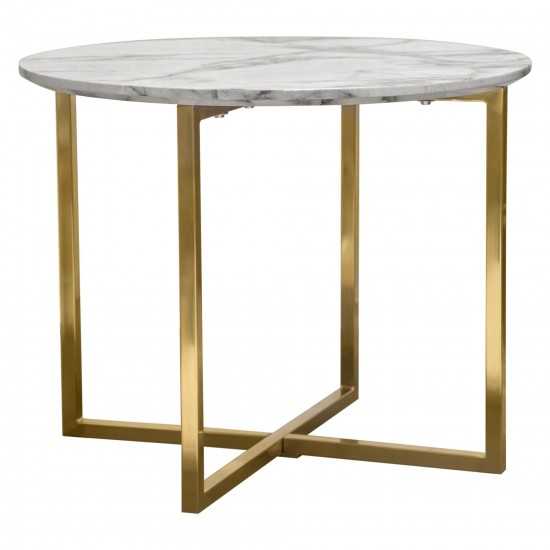 Vida 24" Round End Table w/ Faux Marble Top and Brushed Gold Metal Frame by Diamond Sofa