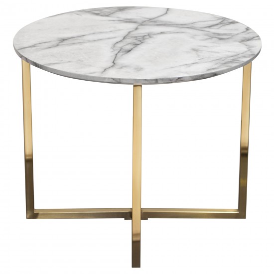 Vida 24" Round End Table w/ Faux Marble Top and Brushed Gold Metal Frame by Diamond Sofa