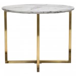 Vida 24" Round End Table w/ Faux Marble Top and Brushed Gold Metal Frame by Diamond Sofa