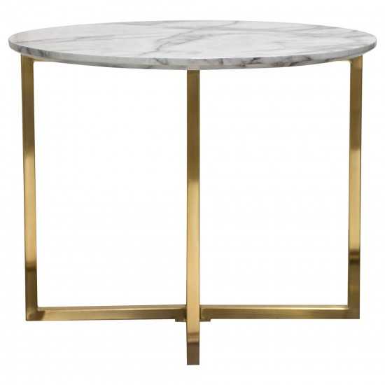 Vida 24" Round End Table w/ Faux Marble Top and Brushed Gold Metal Frame by Diamond Sofa