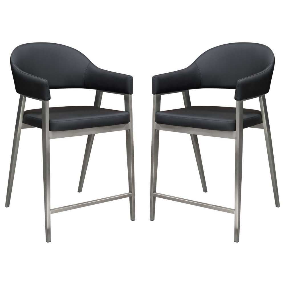Adele Set of Two Counter Height Chairs in Black Leatherette w/ Brushed Stainless Steel Leg by Diamond Sofa