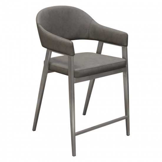 Adele Set of Two Counter Height Chairs in Grey Leatherette w/ Brushed Stainless Steel Leg by Diamond Sofa