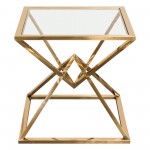 Aria Square Stainless Steel End Table w/ Polished Gold Finish Base & Clear, Tempered Glass Top by Diamond Sofa