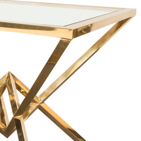 Aria Square Stainless Steel End Table w/ Polished Gold Finish Base & Clear, Tempered Glass Top by Diamond Sofa