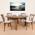 60" Round Solid Pine Folding Farm Dining Table Set with 4 Cross Back Chairs and Cushions