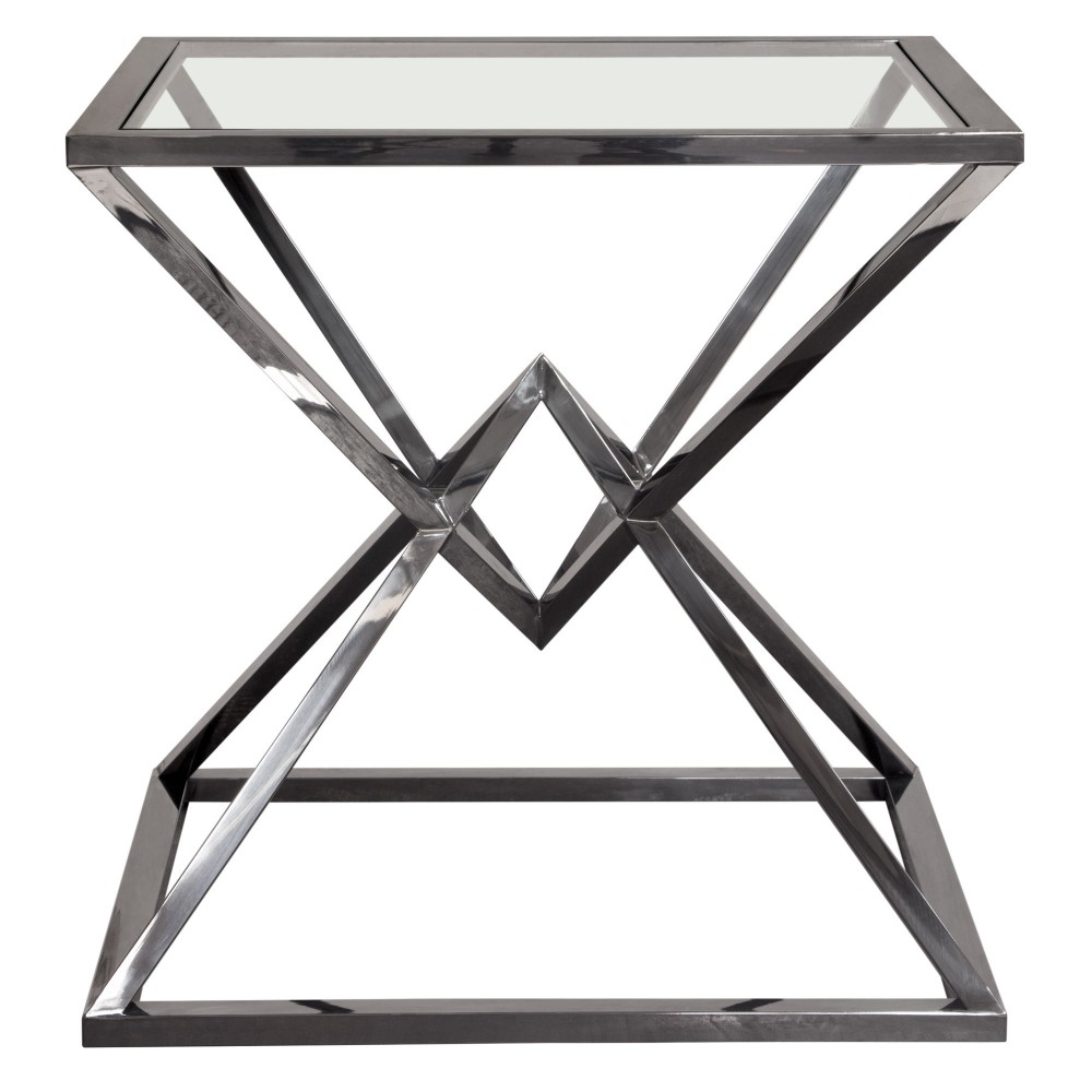 Aria Square Stainless Steel End Table w/ Polished Black Finish Base & Clear, Tempered Glass Top by Diamond Sofa Aria Square Stainless Steel End Table w/ Polished Black Finish Base & Clear, Tempered Glass Top by Diamond Sofa