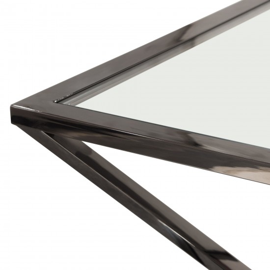 Aria Square Stainless Steel End Table w/ Polished Black Finish Base & Clear, Tempered Glass Top by Diamond Sofa