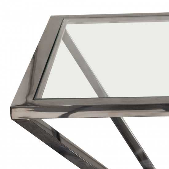 Aria Square Stainless Steel End Table w/ Polished Black Finish Base & Clear, Tempered Glass Top by Diamond Sofa