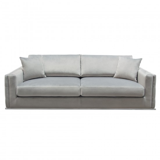 Envy Sofa in Platinum Grey Velvet with Tufted Outside Detail and Silver Metal Trim by Diamond Sofa