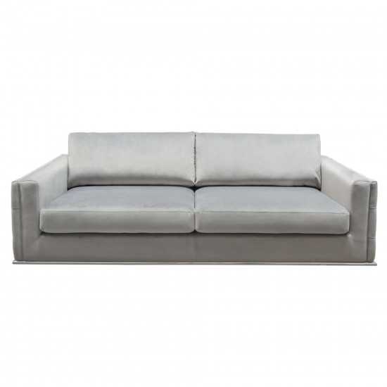 Envy Sofa in Platinum Grey Velvet with Tufted Outside Detail and Silver Metal Trim by Diamond Sofa