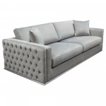 Envy Sofa in Platinum Grey Velvet with Tufted Outside Detail and Silver Metal Trim by Diamond Sofa