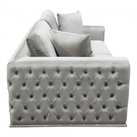 Envy Loveseat in Platinum Grey Velvet with Tufted Outside Detail and Silver Metal Trim by Diamond Sofa