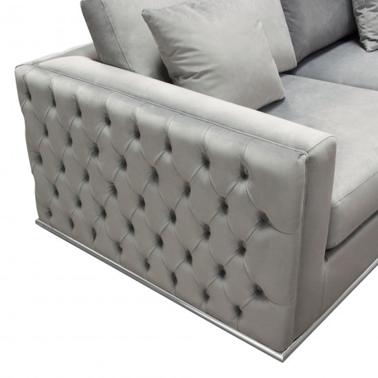 Envy Loveseat in Platinum Grey Velvet with Tufted Outside Detail and Silver Metal Trim by Diamond Sofa