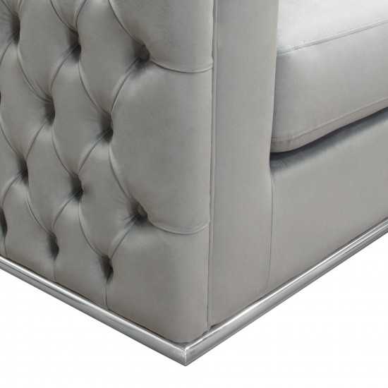 Envy Loveseat in Platinum Grey Velvet with Tufted Outside Detail and Silver Metal Trim by Diamond Sofa