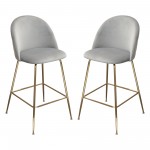 Lilly Set of (2) Bar Height Chairs in Grey Velvet w/ Brushed Gold Metal Legs by Diamond Sofa