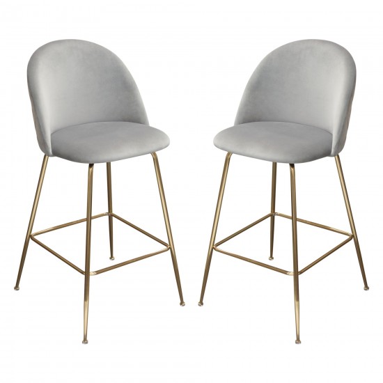 Lilly Set of (2) Bar Height Chairs in Grey Velvet w/ Brushed Gold Metal Legs by Diamond Sofa