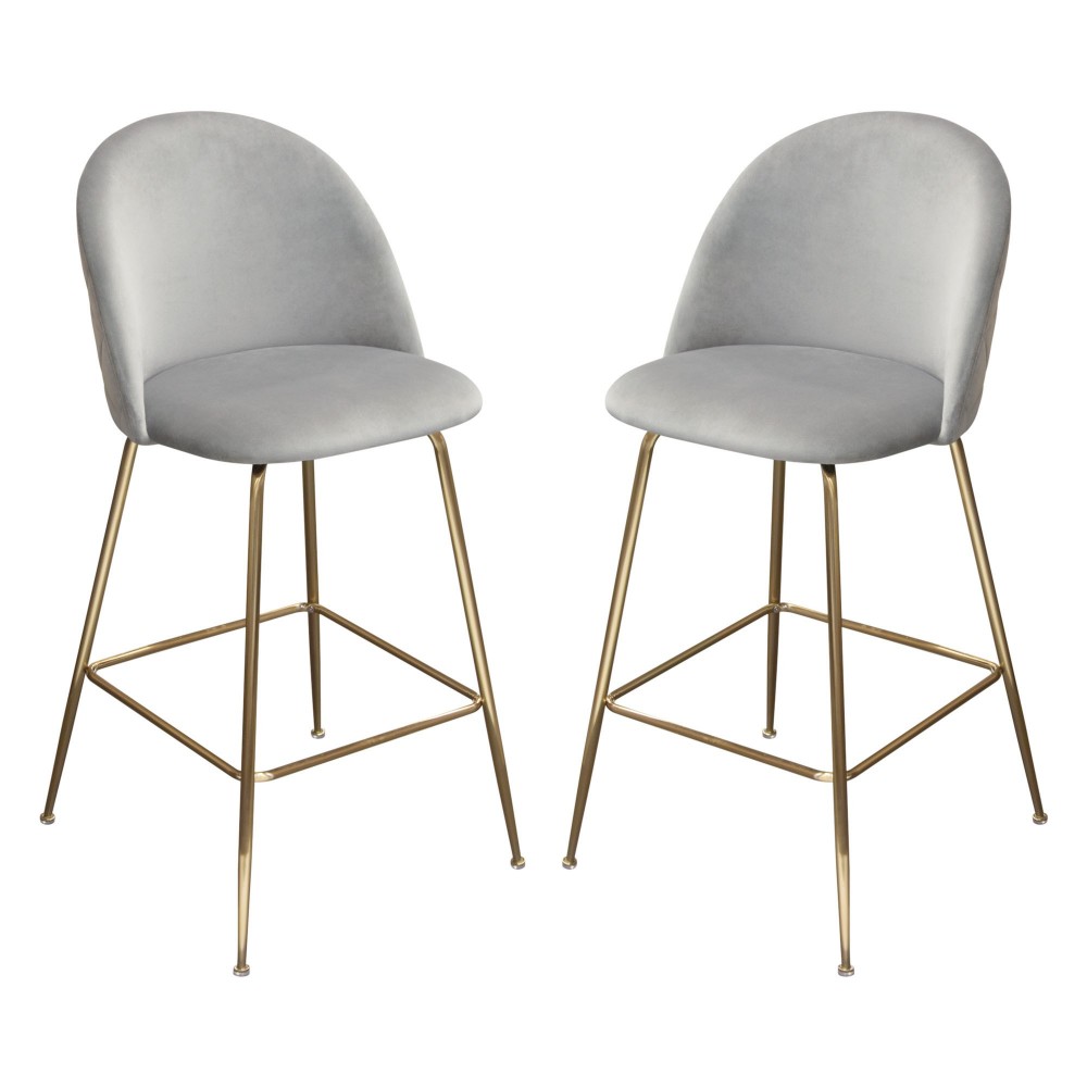 Lilly Set of (2) Bar Height Chairs in Grey Velvet w/ Brushed Gold Metal Legs by Diamond Sofa