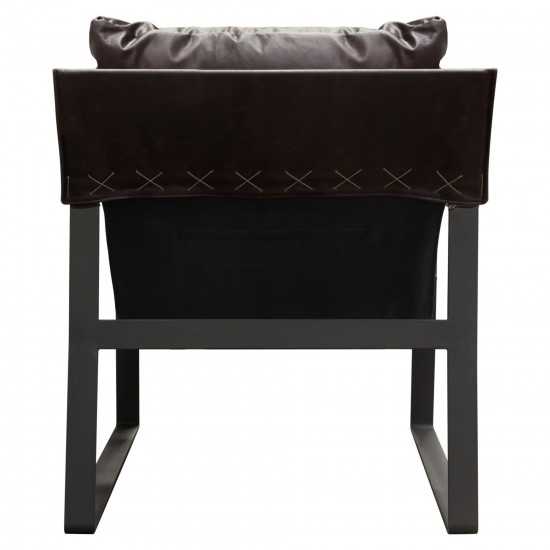 Miller Sling Accent Chair in Genuine Chocolate Leather w/ Black Powder Coated Metal Frame by Diamond Sofa