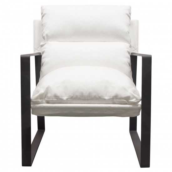 Miller Sling Accent Chair in White Linen Fabric w/ Black Powder Coated Metal Frame by Diamond Sofa