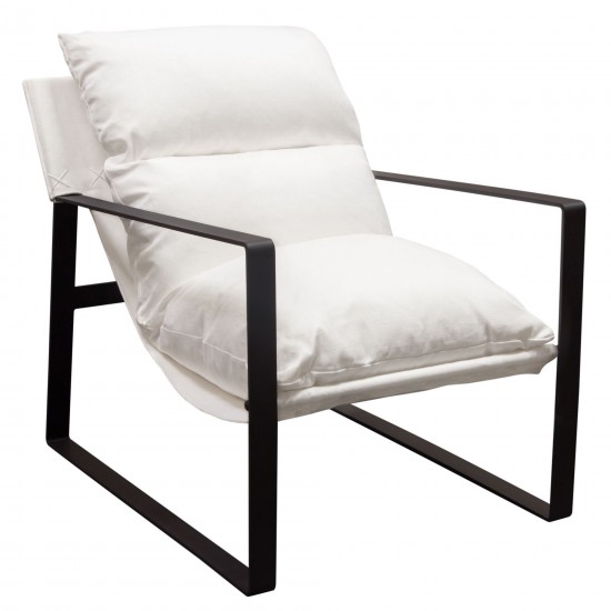 Miller Sling Accent Chair in White Linen Fabric w/ Black Powder Coated Metal Frame by Diamond Sofa