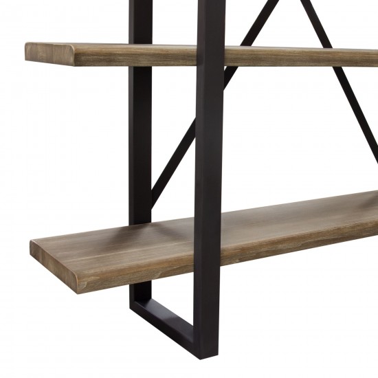 Montana 73" 4-Tiered Shelf Unit in Rustic Oak Finish with Iron Frame by Diamond Sofa