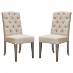 Set of Two Napa Tufted Dining Side Chairs in Sand Linen Fabric with Wood Legs in Grey Oak Finish by Diamond Sofa