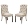 Set of Two Napa Tufted Dining Side Chairs in Sand Linen Fabric with Wood Legs in Grey Oak Finish by Diamond Sofa
