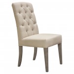 Set of Two Napa Tufted Dining Side Chairs in Sand Linen Fabric with Wood Legs in Grey Oak Finish by Diamond Sofa