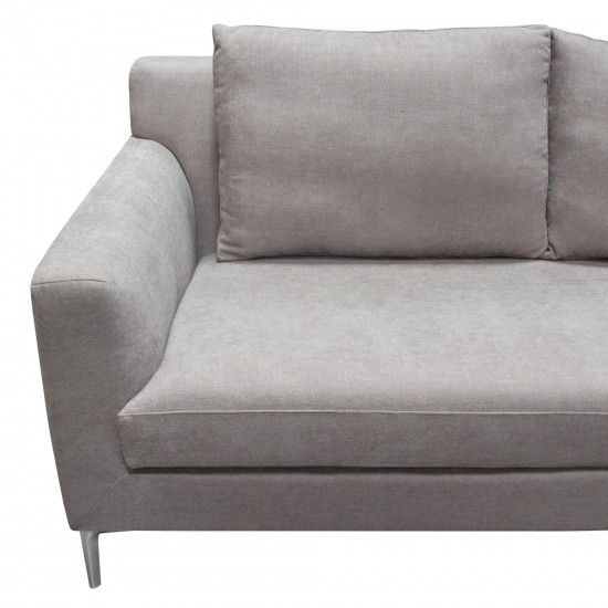 Seattle Loose Back Sofa in Grey Polyester Fabric w/ Polished Silver Metal Leg by Diamond Sofa