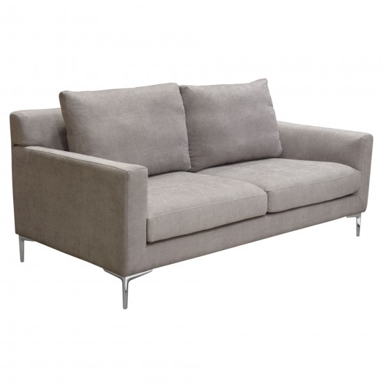 Seattle Loose Back Loveseat in Grey Polyester Fabric w/ Polished Silver Metal Leg by Diamond Sofa