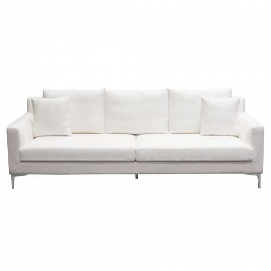 Seattle Loose Back Sofa in White Linen w/ Polished Silver Metal Leg by Diamond Sofa