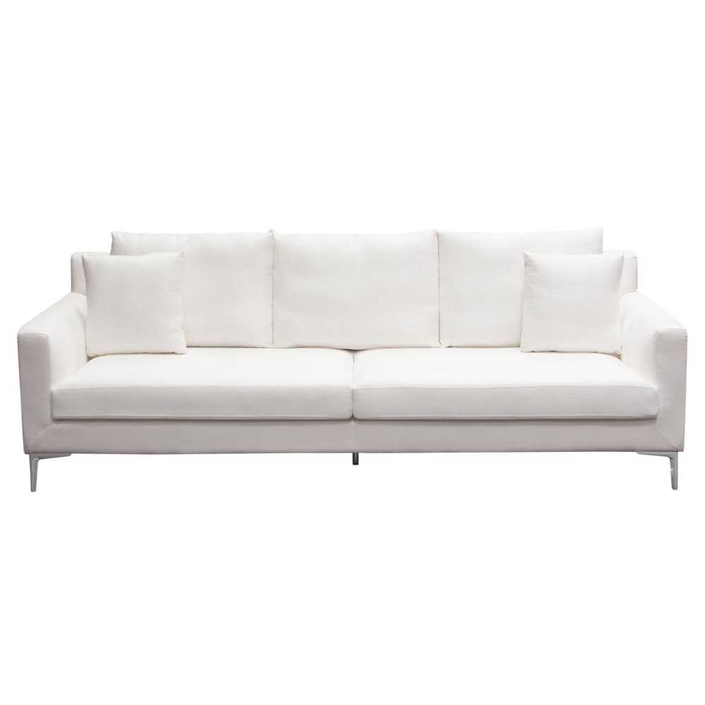 Seattle Loose Back Sofa in White Linen w/ Polished Silver Metal Leg by Diamond Sofa