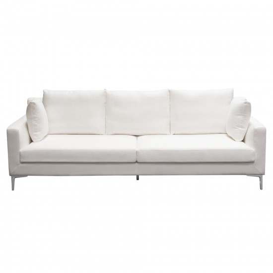 Seattle Loose Back Sofa in White Linen w/ Polished Silver Metal Leg by Diamond Sofa