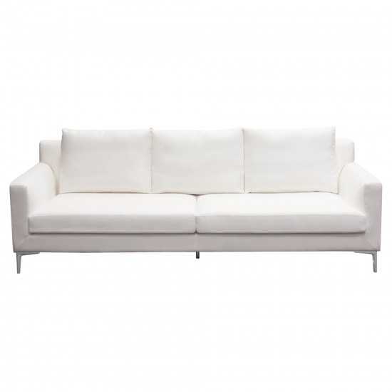 Seattle Loose Back Sofa in White Linen w/ Polished Silver Metal Leg by Diamond Sofa