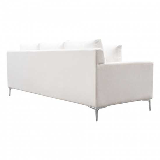 Seattle Loose Back Sofa in White Linen w/ Polished Silver Metal Leg by Diamond Sofa