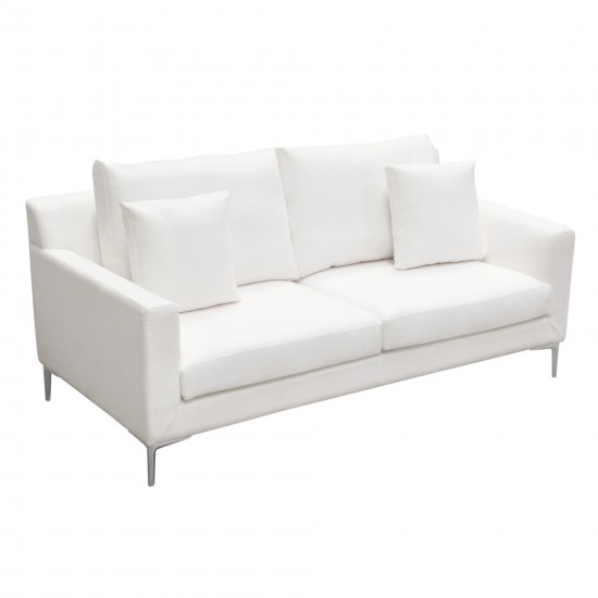 Seattle Loose Back Loveseat in White Linen w/ Polished Silver Metal Leg by Diamond Sofa