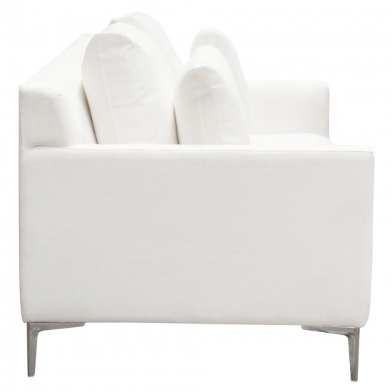 Seattle Loose Back Loveseat in White Linen w/ Polished Silver Metal Leg by Diamond Sofa