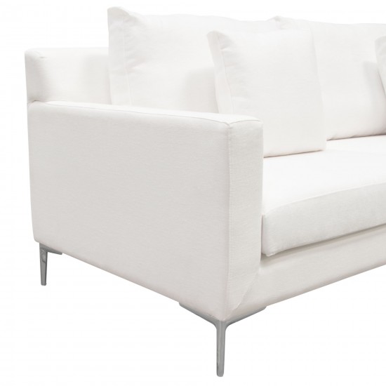 Seattle Loose Back Loveseat in White Linen w/ Polished Silver Metal Leg by Diamond Sofa