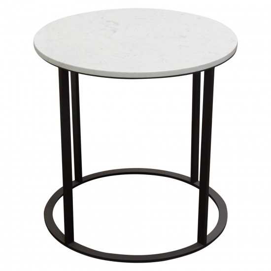 Surface Round End Table w/ Engineered Marble Top & Black Powder Coated Metal Base by Diamond Sofa