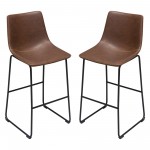 Theo Set of (2) Bar Height Chairs in Chocolate Leatherette w/ Black Metal Base by Diamond Sofa