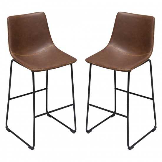 Theo Set of (2) Bar Height Chairs in Chocolate Leatherette w/ Black Metal Base by Diamond Sofa