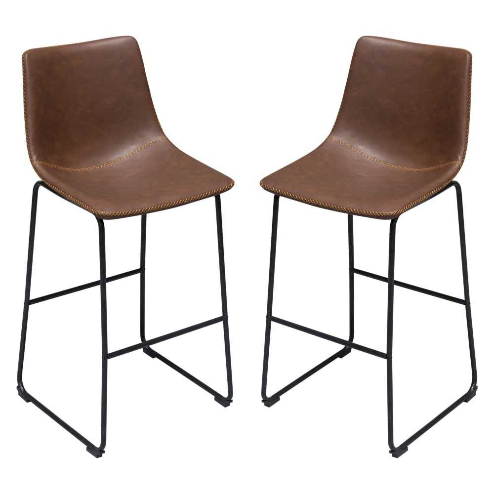 Theo Set of (2) Bar Height Chairs in Chocolate Leatherette w/ Black Metal Base by Diamond Sofa