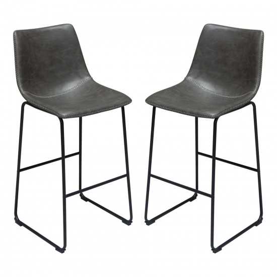 Theo Set of (2) Bar Height Chairs in Weathered Grey Leatherette w/ Black Metal Base by Diamond Sofa
