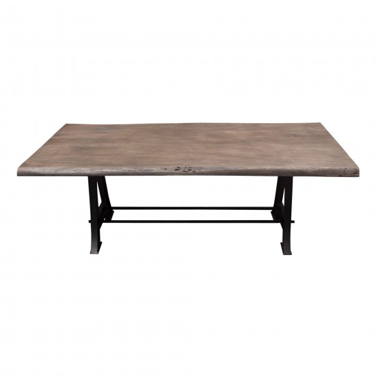 Artesia Solid Acacia Wood Top Dining Table with Live Edge in Espresso Finish & Black Iron Base by Diamond Sofa